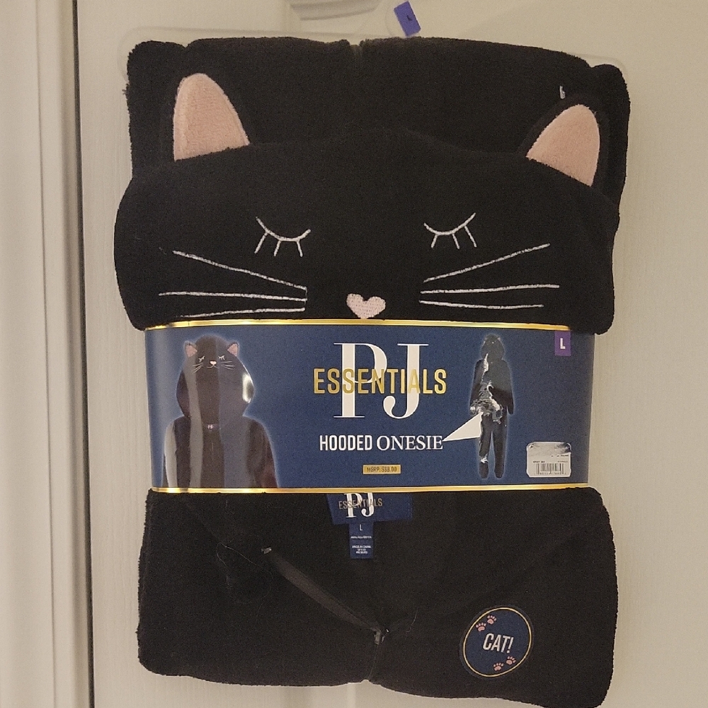 Essentials Black Cat Hooded Pajama